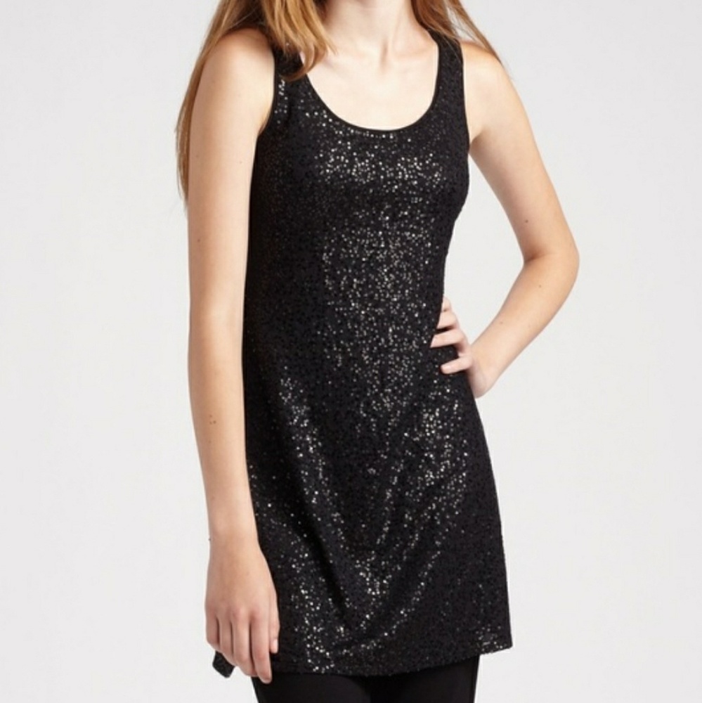 Eileen Fisher Black Sequin Silk Dress
